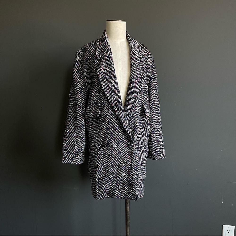 Vintage Italian Tweed Coat Confetti Herringbone Minimalist Quiet Luxury 38